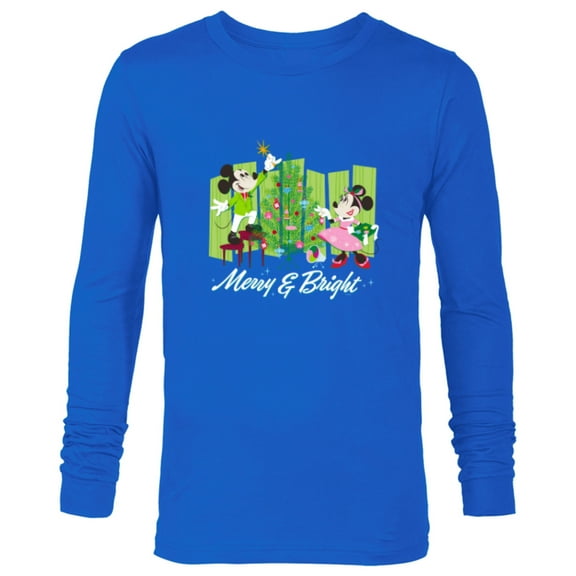 Disney Mickey & Minnie Mouse Merry and Bright Holiday - Long Sleeve T-Shirt for Men - Customized-Navy