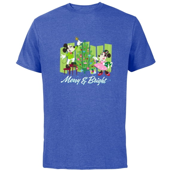 Disney Mickey & Minnie Mouse Merry and Bright Holiday - Short Sleeve Cotton T-Shirt for Adults - Customized-Royal Heather