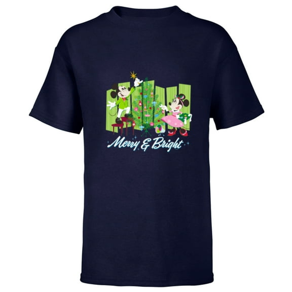Disney Mickey & Minnie Mouse Merry and Bright Holiday - Short Sleeve T-Shirt for Kids - Customized-Navy