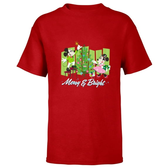 Disney Mickey & Minnie Mouse Merry and Bright Holiday - Short Sleeve T-Shirt for Kids - Customized-Red