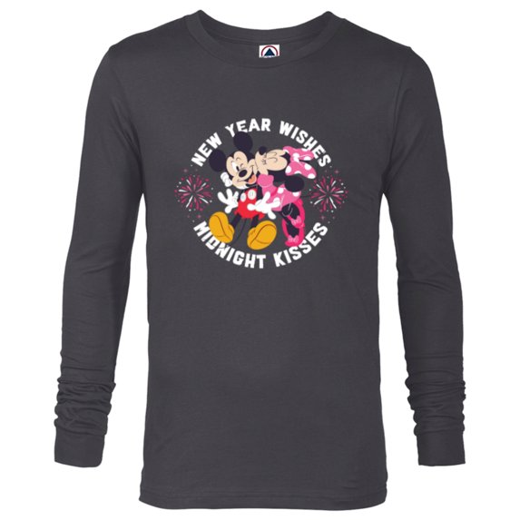 Disney Mickey & Minnie Mouse New Year Wishes Midnight Kisses - Long Sleeve T-Shirt for Men - Customized-Charcoal Heather