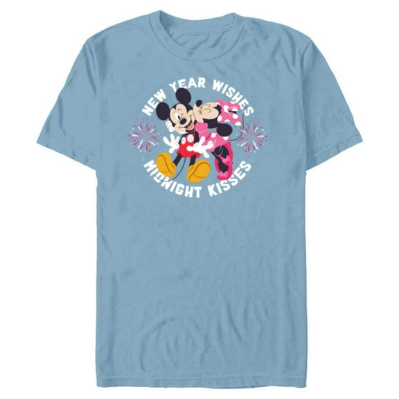Disney Mickey & Minnie Mouse New Year Wishes Midnight Kisses - Short Sleeve Blended T-Shirt for Adults - Customized-Ocean Blue