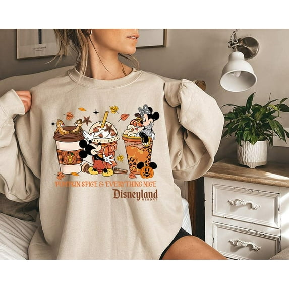 Disney Mickey Minnie Mouse Pumpkin Spice Everything Nice - Sweatshirt Gd, Autumn Coffee Drinks, Disneyland Resort Fall Vibes Tee, Disney, S-3XL Sweatshirt