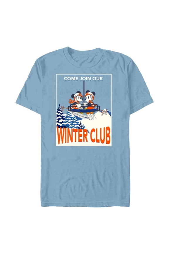 Mickey & Minnie Mouse Skiing Join Our Winter Club Ski - Short Sleeve Blended T-Shirt for Adults - Customized-Ocean Blue