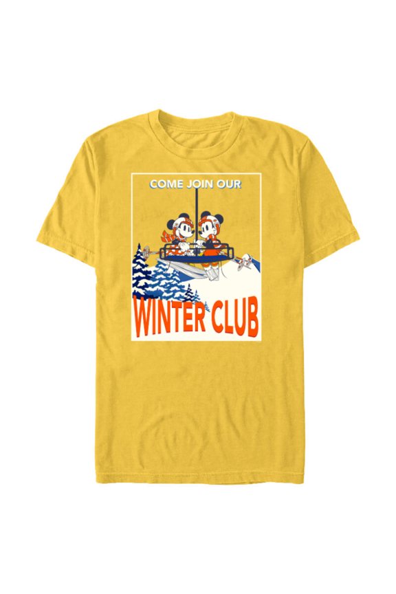 Mickey & Minnie Mouse Skiing Join Our Winter Club Ski - Short Sleeve Blended T-Shirt for Adults - Customized-Yellow