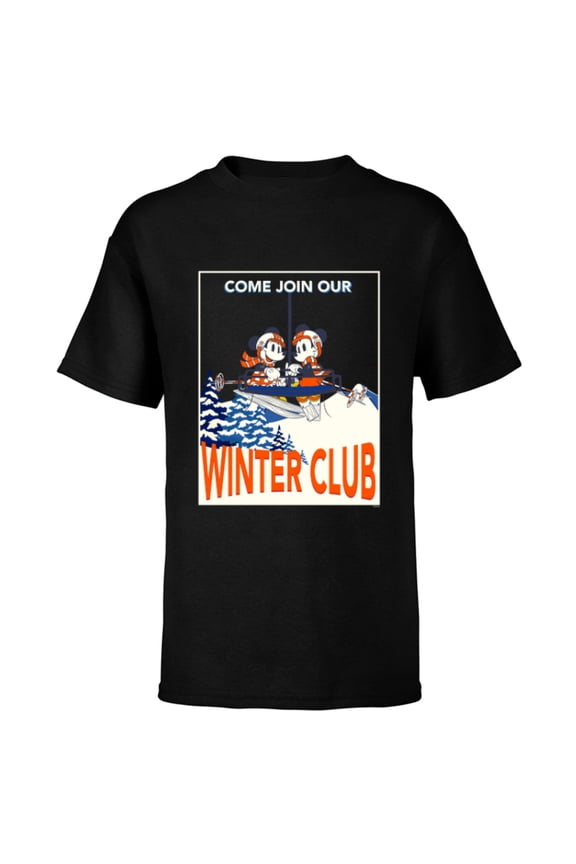 Mickey & Minnie Mouse Skiing Join Our Winter Club Ski - Short Sleeve T-Shirt for Kids - Customized-Black
