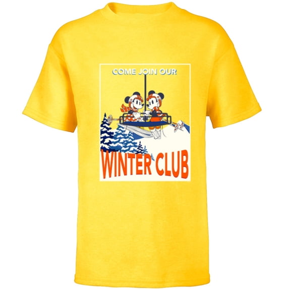 Disney Mickey & Minnie Mouse Skiing Join Our Winter Club Ski - Short Sleeve T-Shirt for Kids - Customized-Yellow