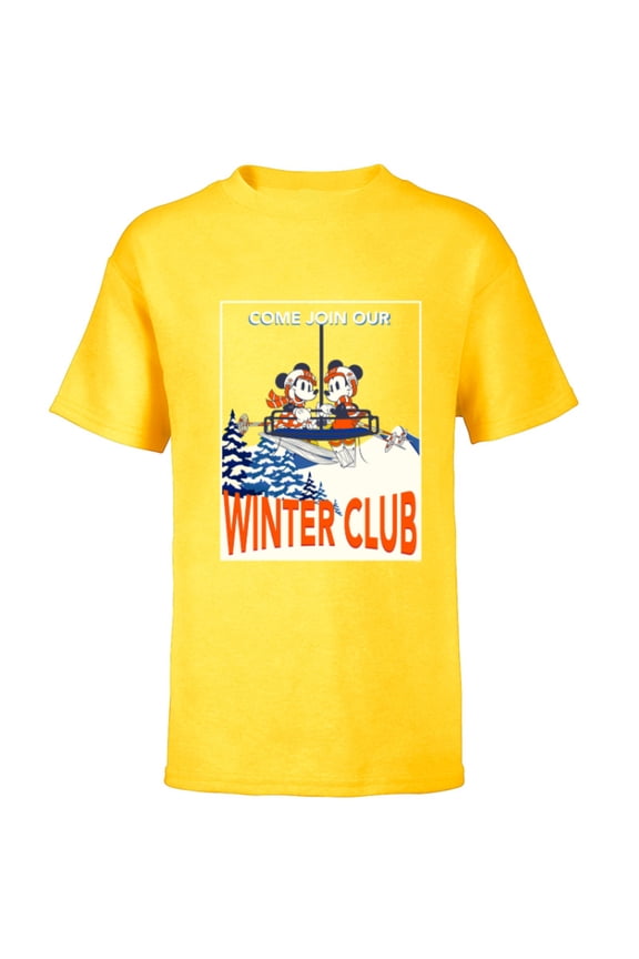 Mickey & Minnie Mouse Skiing Join Our Winter Club Ski - Short Sleeve T-Shirt for Kids - Customized-Yellow