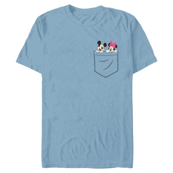 Disney Mickey & Minnie Mouse Small Pocket Couple - Short Sleeve Blended T-Shirt for Adults - Customized-Ocean Blue