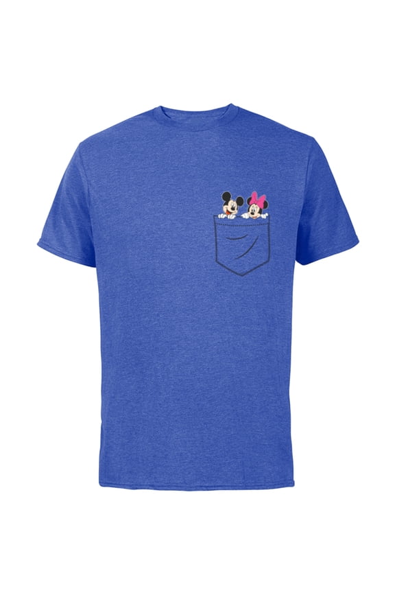 Mickey & Minnie Mouse Small Pocket Couple - Short Sleeve Cotton T-Shirt for Adults - Customized-Royal Heather