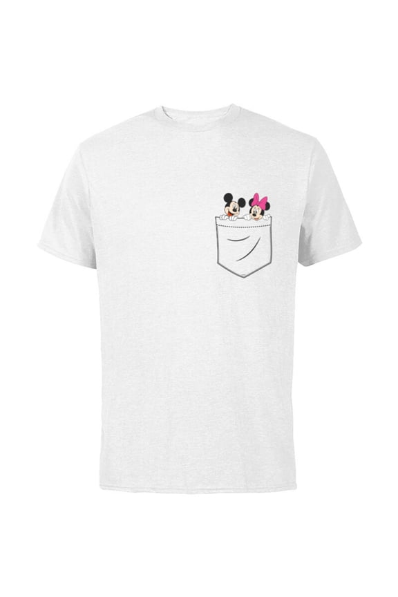 Mickey & Minnie Mouse Small Pocket Couple - Short Sleeve Cotton T-Shirt for Adults - Customized-White
