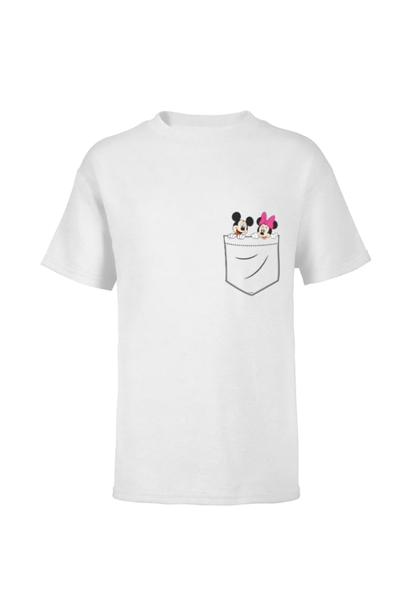 Mickey & Minnie Mouse Small Pocket Couple - Short Sleeve T-Shirt for Kids - Customized-White