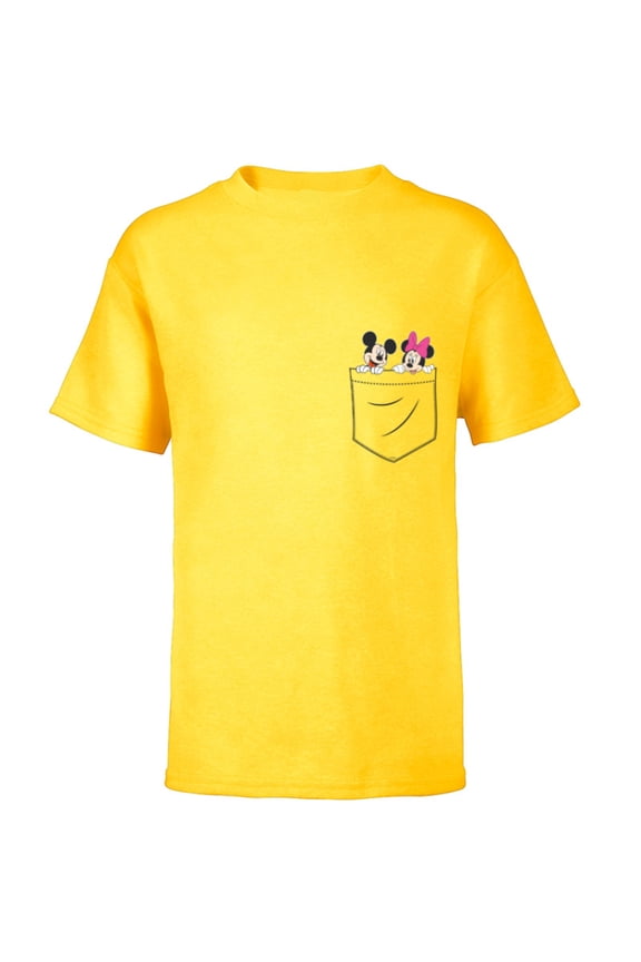 Mickey & Minnie Mouse Small Pocket Couple - Short Sleeve T-Shirt for Kids - Customized-Yellow