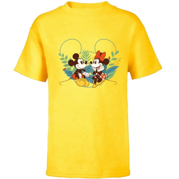 Disney Mickey & Minnie Mouse Spring Chat Botanical Garden - Short Sleeve T-Shirt for Kids - Customized-Yellow