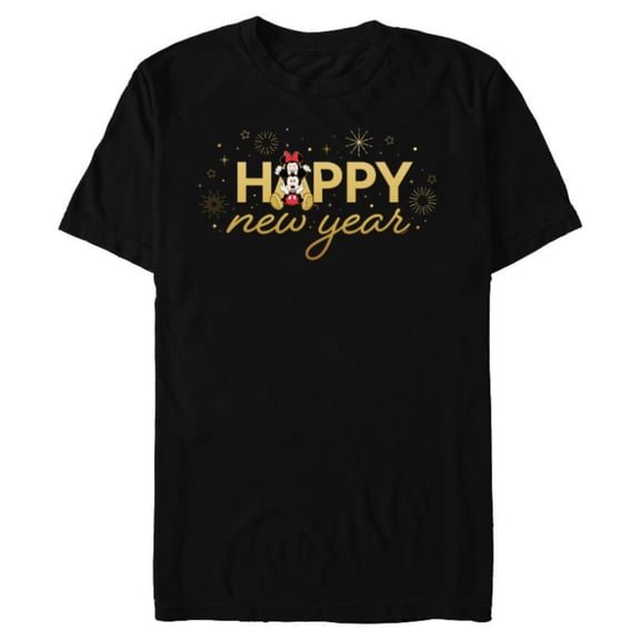 Disney Mickey & Minnie Mouse Sweet Love Happy New Year - Short Sleeve Blended T-Shirt for Adults - Customized-Black