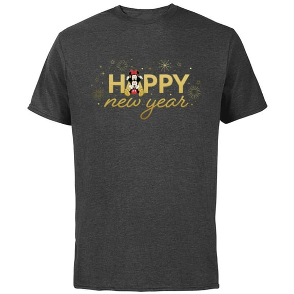 Disney Mickey & Minnie Mouse Sweet Love Happy New Year - Short Sleeve Cotton T-Shirt for Adults - Customized-Charcoal