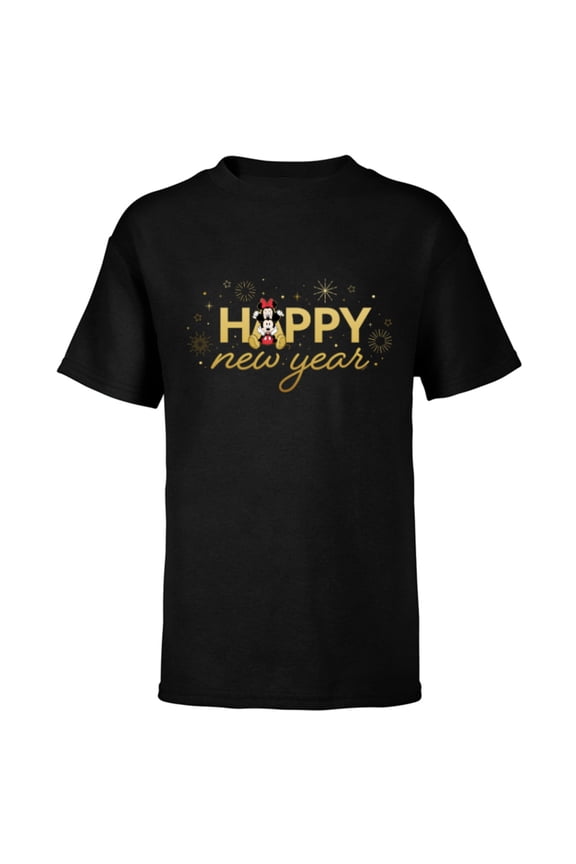 Mickey & Minnie Mouse Sweet Love Happy New Year - Short Sleeve T-Shirt for Kids - Customized-Black