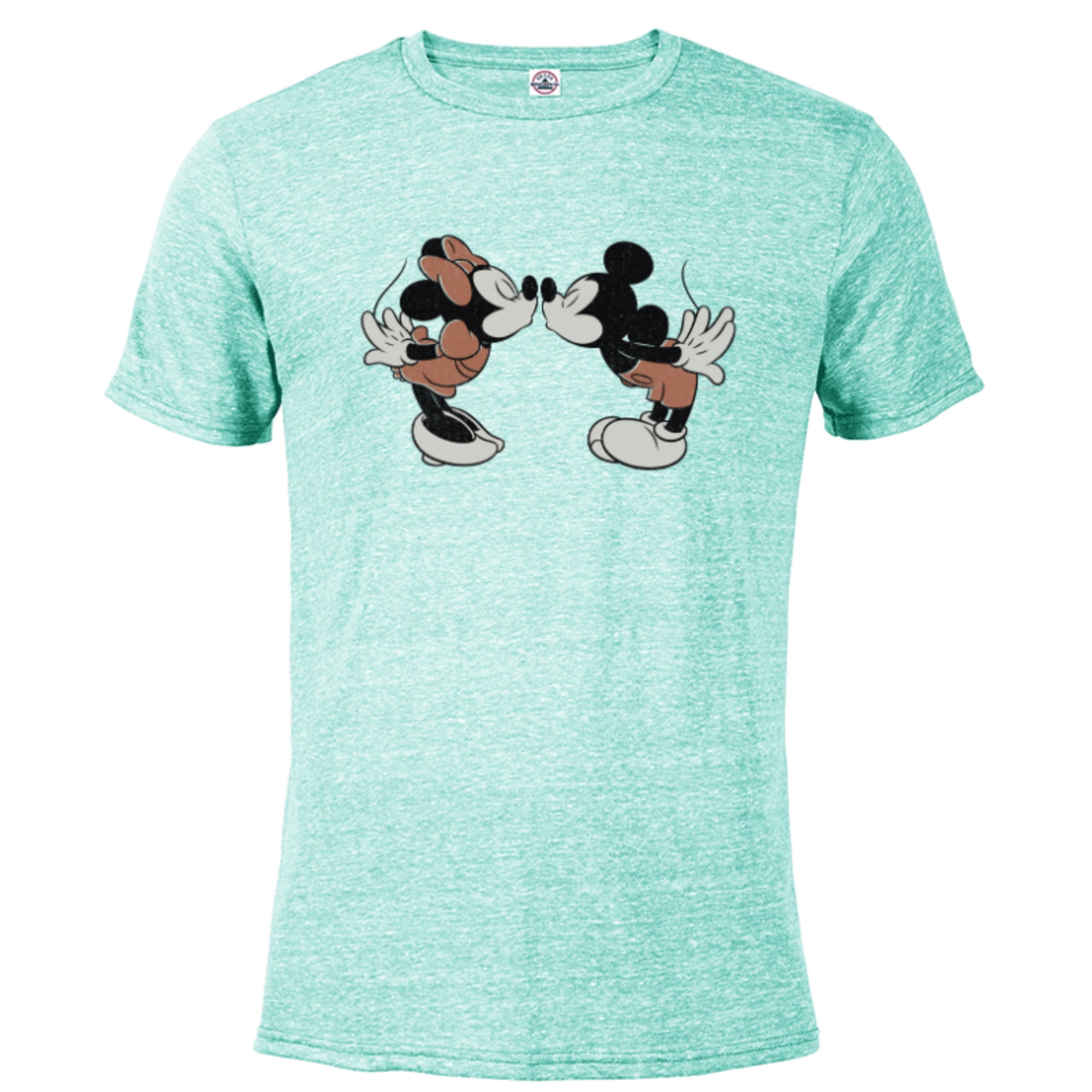 Disney Mickey & Minnie Mouse Sweet Smooch Valentine's Day - Short Sleeve  Blended T-Shirt for Adults - Customized-Denim Snow Heather 