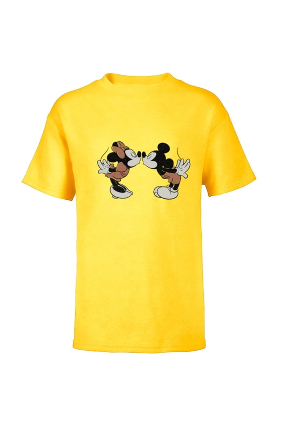 Mickey & Minnie Mouse Sweet Smooch Valentine’s Day - Short Sleeve T-Shirt for Kids - Customized-Yellow