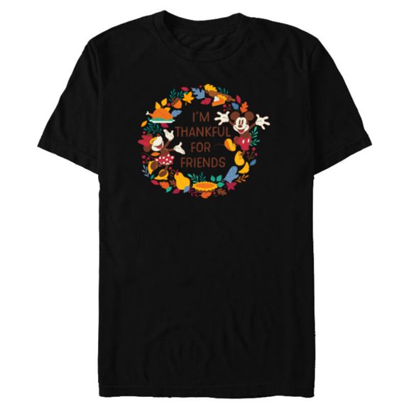 Disney Mickey & Minnie Mouse Thankful for Friends Autumn - Short Sleeve Blended T-Shirt for Adults - Customized-Black