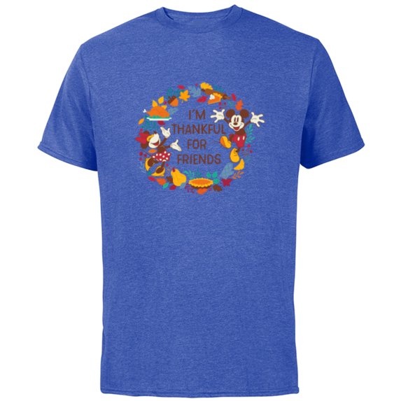 Disney Mickey & Minnie Mouse Thankful for Friends Autumn - Short Sleeve Cotton T-Shirt for Adults - Customized-Royal Heather