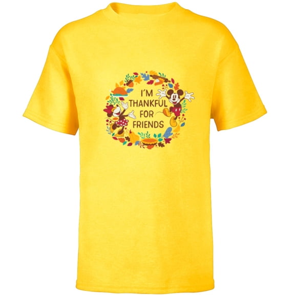 Disney Mickey & Minnie Mouse Thankful for Friends Autumn - Short Sleeve T-Shirt for Kids - Customized-Yellow