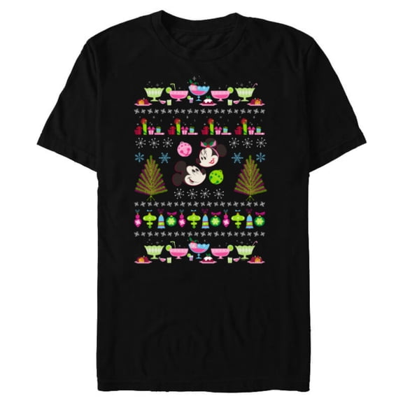 Disney Mickey & Minnie Mouse Ugly Christmas - Short Sleeve Blended T-Shirt for Adults - Customized-Black