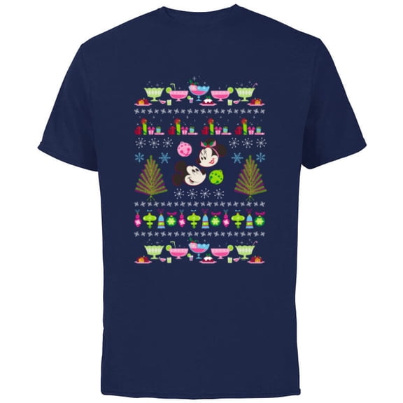 Disney Mickey & Minnie Mouse Ugly Christmas - Short Sleeve Cotton T-Shirt for Adults - Customized-Navy