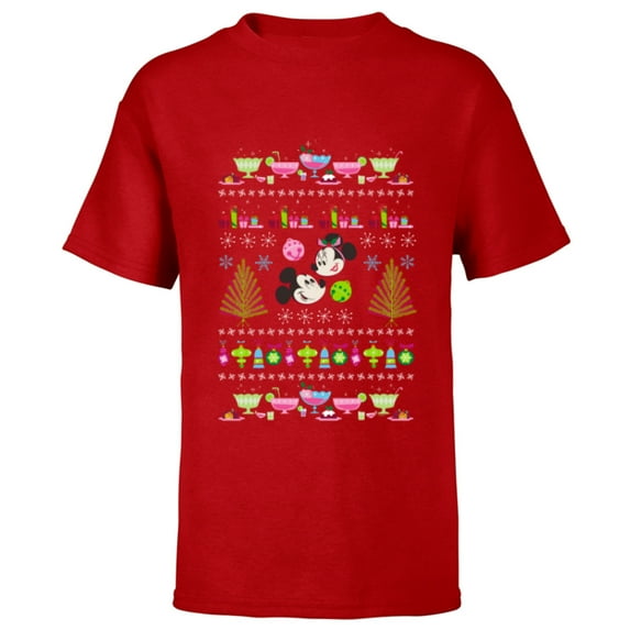 Disney Mickey & Minnie Mouse Ugly Christmas - Short Sleeve T-Shirt for Kids - Customized-Red