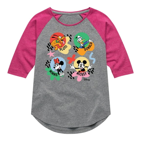Disney - Mickey, Minnie, Pluto & Donald - Happy Bubble - Toddler & Youth Girls Raglan Graphic T-Shirt