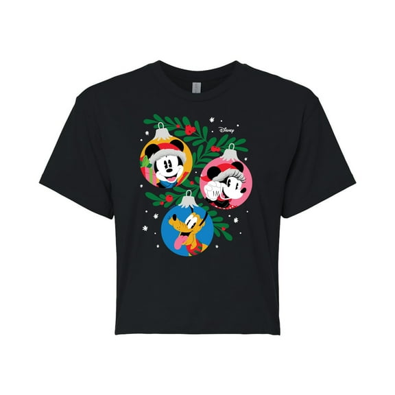 Disney - Mickey Minnie Pluto Ornaments - Juniors Cropped Cotton Blend T-Shirt