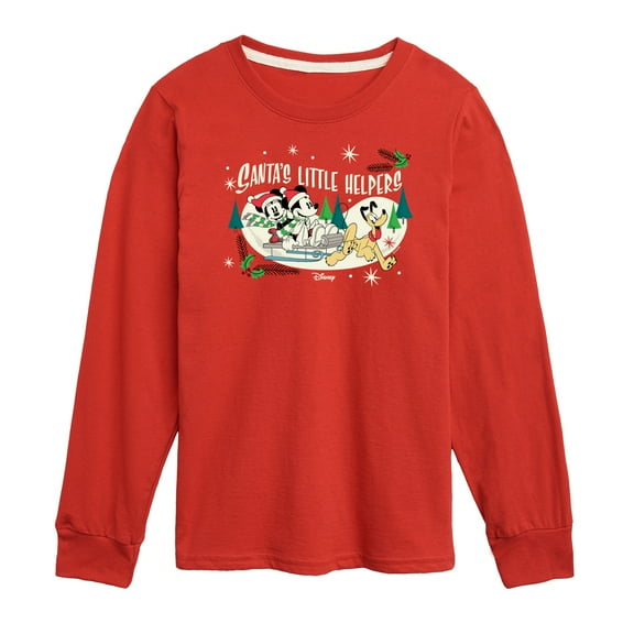 Disney - Mickey Minnie & Pluto Santas Little Helpers - Toddler & Youth Long Sleeve Graphic T-Shirt