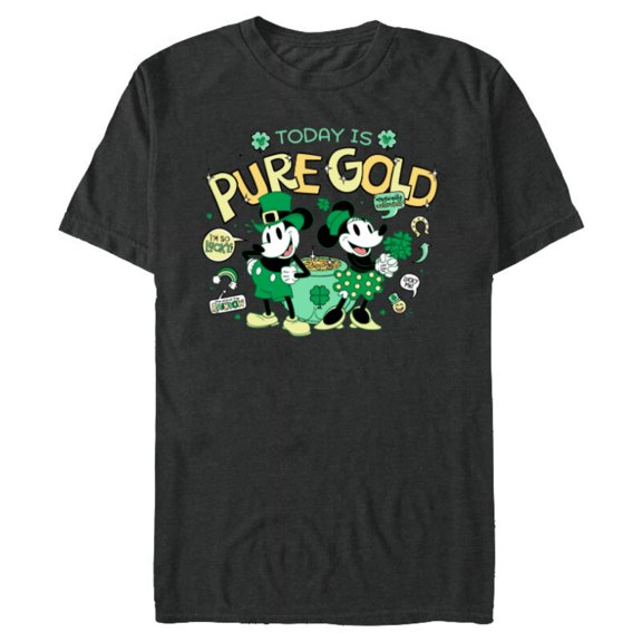 Disney Mickey & Minnie Pure Gold St Patrick’s Day Retro - Short Sleeve Blended T-Shirt for Adults - Customized-Dark Heather