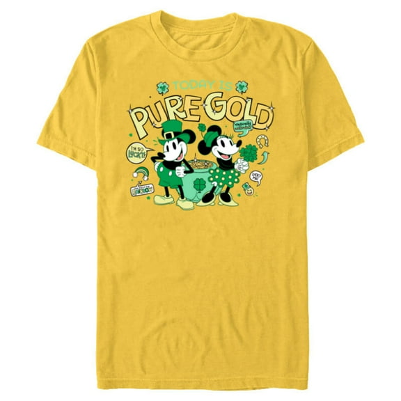 Disney Mickey & Minnie Pure Gold St Patrick’s Day Retro - Short Sleeve Blended T-Shirt for Adults - Customized-Yellow