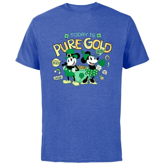 Disney Mickey & Minnie Pure Gold St Patrick’s Day Retro - Short Sleeve Cotton T-Shirt for Adults - Customized-Royal Heather