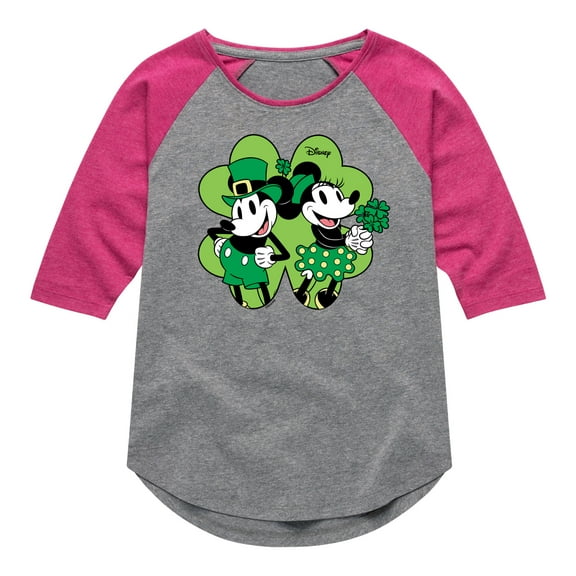 Disney - Mickey Minnie Shamrock - Toddler And Youth Girls Raglan Graphic T-Shirt