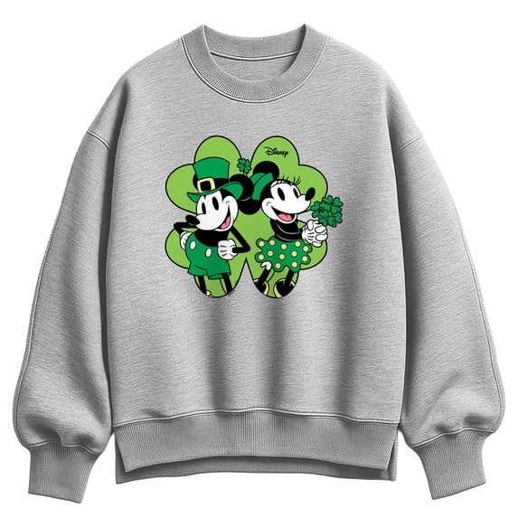 Disney - Mickey & Minnie Shamrock - Women's Oversized Fleece Crew Sweatshirt