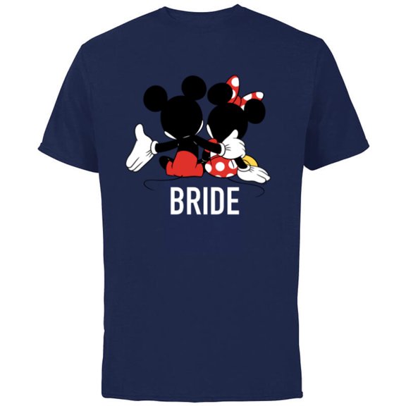 Disney Mickey & Minnie Side-by-Side Bride Honeymoon Wedding- Short Sleeve Cotton T-Shirt for Adults - Customized-Navy