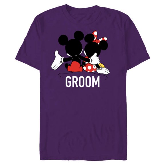 Disney Mickey & Minnie Side-by-Side Groom Honeymoon Wedding- Short Sleeve Blended T-Shirt for Adults - Customized-Purple