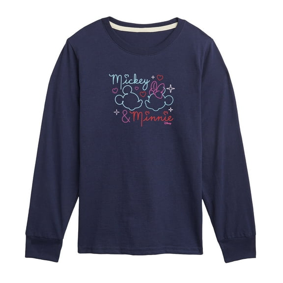 Disney - Mickey & Minnie Together in Neon - Youth Long Sleeve Graphic T-Shirt