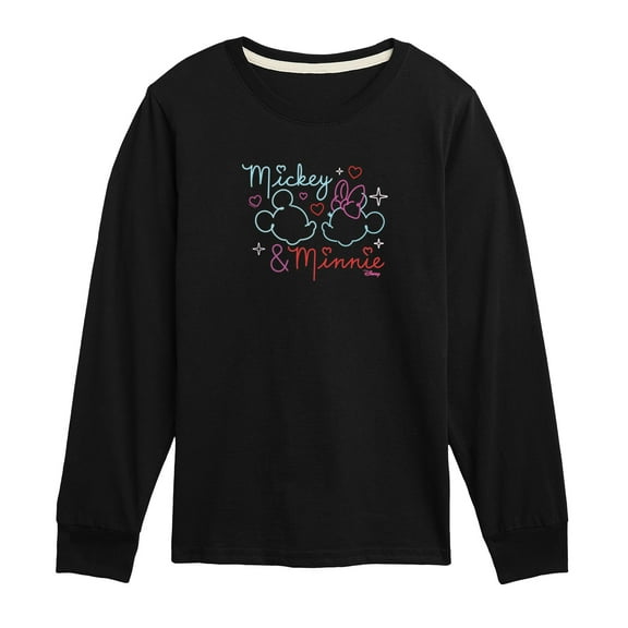 Disney - Mickey & Minnie Together in Neon - Youth Long Sleeve Graphic T-Shirt