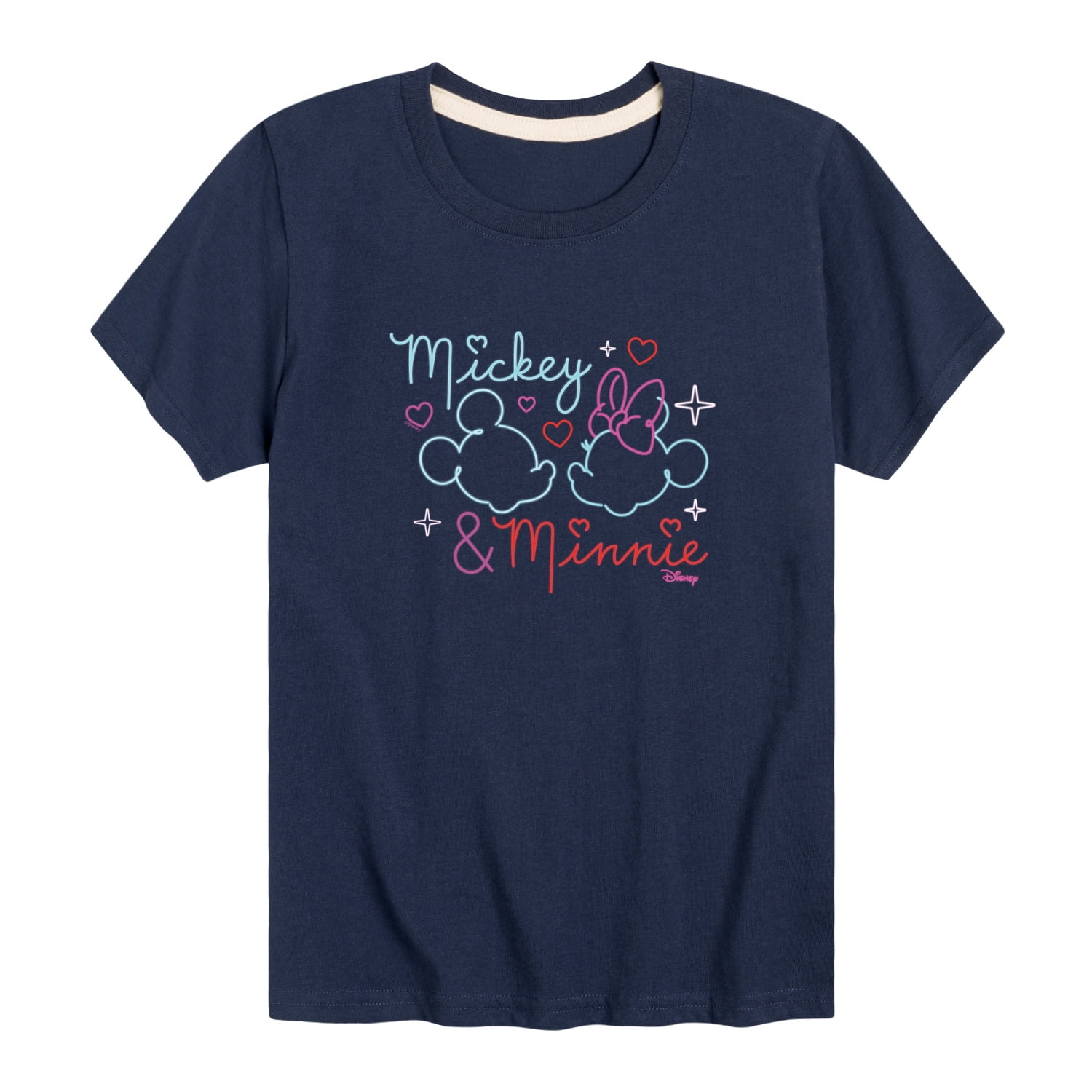 Disney - Mickey & Minnie Together in Neon - Youth Short Sleeve Graphic ...