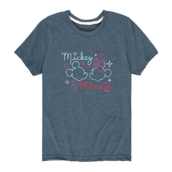Disney - Mickey & Minnie Together in Neon - Youth Short Sleeve Graphic T-Shirt