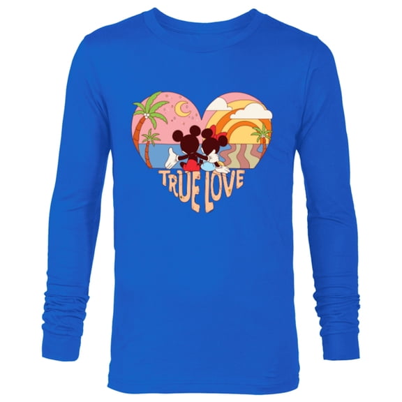 Disney Mickey & Minnie True Love Beach Sunset Heart - Long Sleeve T-Shirt for Men - Customized-Navy
