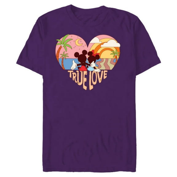 Disney Mickey & Minnie True Love Beach Sunset Heart - Short Sleeve Blended T-Shirt for Adults - Customized-Purple