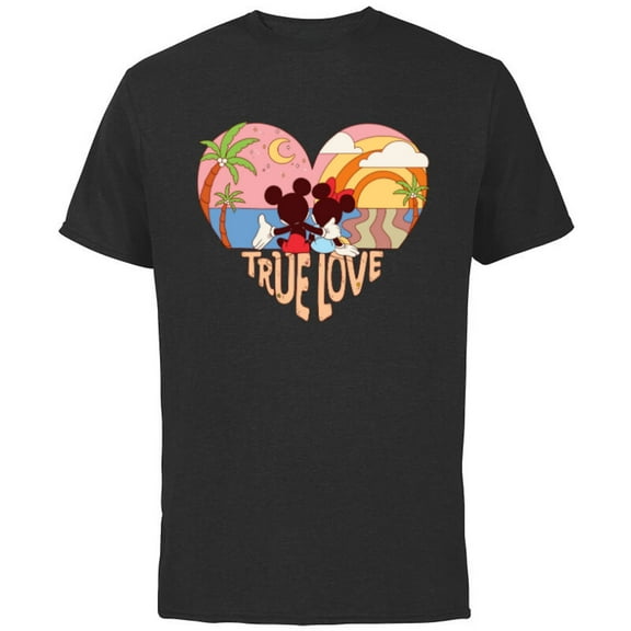 Disney Mickey & Minnie True Love Beach Sunset Heart - Short Sleeve Cotton T-Shirt for Adults - Customized-Black