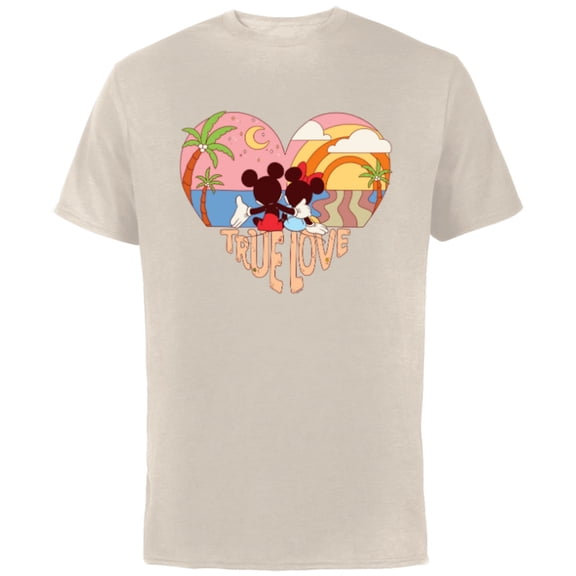 Disney Mickey & Minnie True Love Beach Sunset Heart - Short Sleeve Cotton T-Shirt for Adults - Customized-Natural