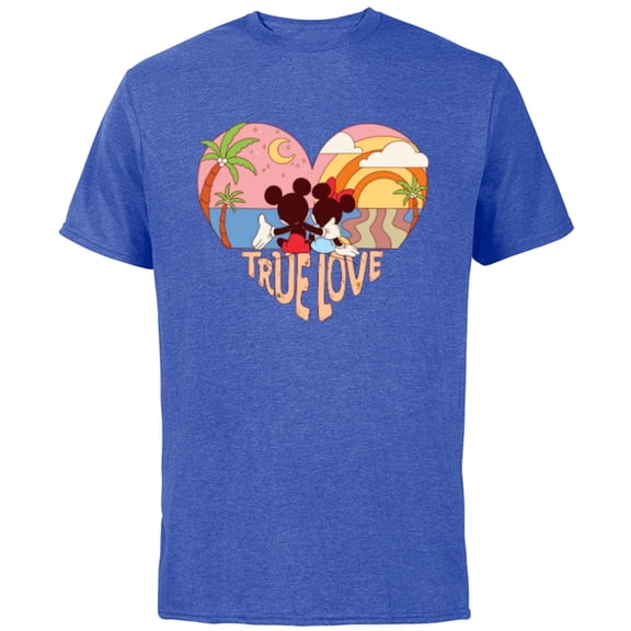Disney Mickey & Minnie True Love Beach Sunset Heart - Short Sleeve Cotton T-Shirt for Adults - Customized-Royal Heather