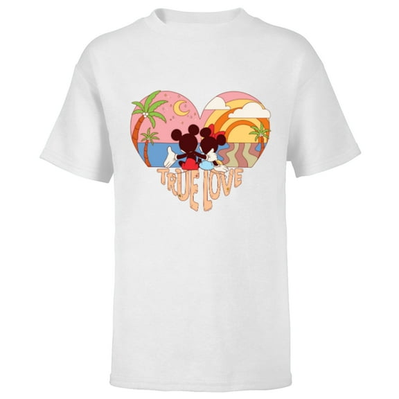 Disney Mickey & Minnie True Love Beach Sunset Heart - Short Sleeve T-Shirt for Kids - Customized-White