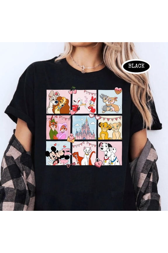 Disney Mickey Minnie Valentine World Kiss Animals Dog Couple Happy Day 2026 Magic Kingdom Romance T-Shirt All size S-3XL